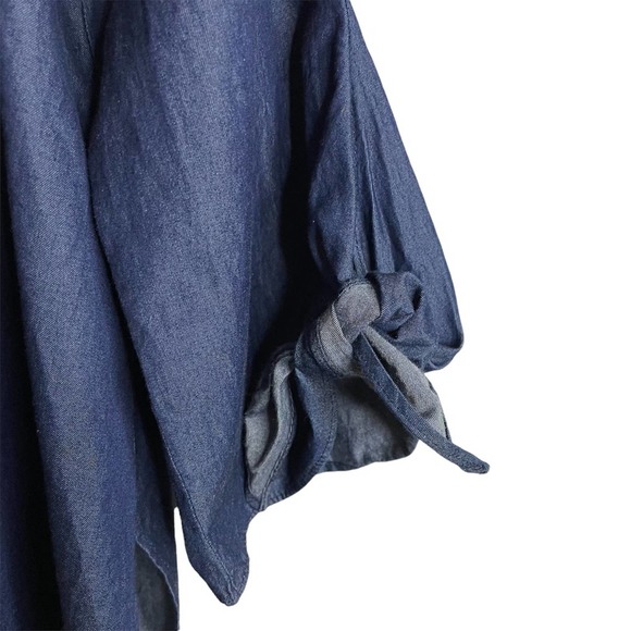Tibi Off the Shoulder Peasant Chambray Top Women's Size 0 Blue Tie Sleeve - Picture 5 of 6